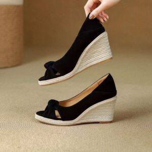 Black Wedge Espadrille Sandals