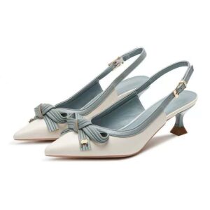 Grey Bow Detail Slingback Heels