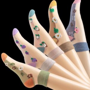 Sheer Ankle Socks with Jeweled Toe Design