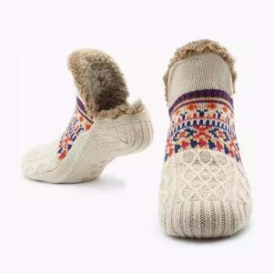 Cream Knit Fur-Trim Slipper Boots