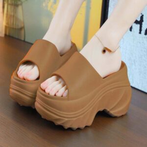 Tan Platform Wedge Ankle-Strap Sandals