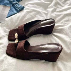 Velvet Mule Flats with Jeweled Buckle
