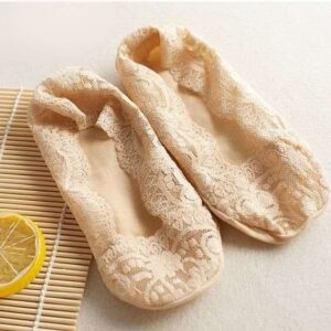 Beige Lace-Trim Ankle Socks