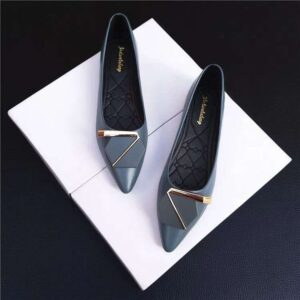 Black Pointed-Toe Buckle Flats