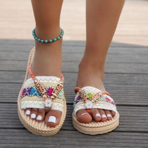 White Crystal Embellished Slide Sandals