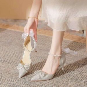 White Crystal Strap Heeled Sandals